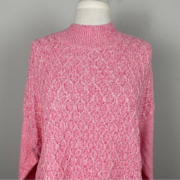 Talbots Pink Red Cable Knit Cotton Blend  Mock Neck Sweater 2X - Picture 3 of 9
